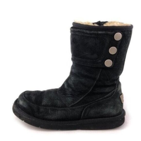 UGG Shoes - UGG Kentt  Black Leather Sheepskin Winter Boots 7